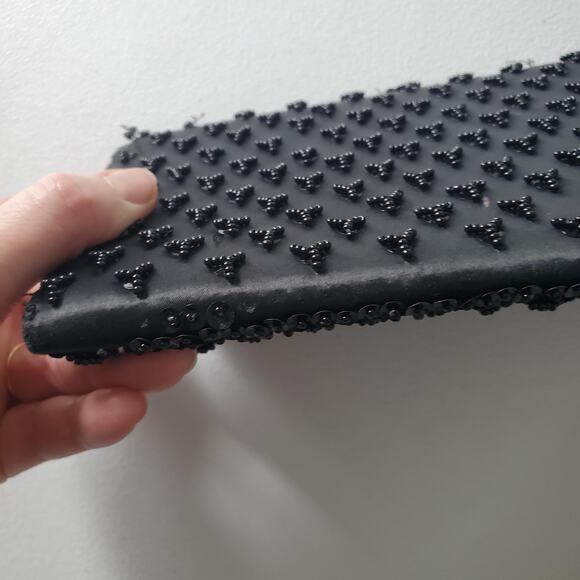 Vintage Black Beaded Evening Clutch Purse Handmade Bag Formal Hong Kong - Picture 3 of 10